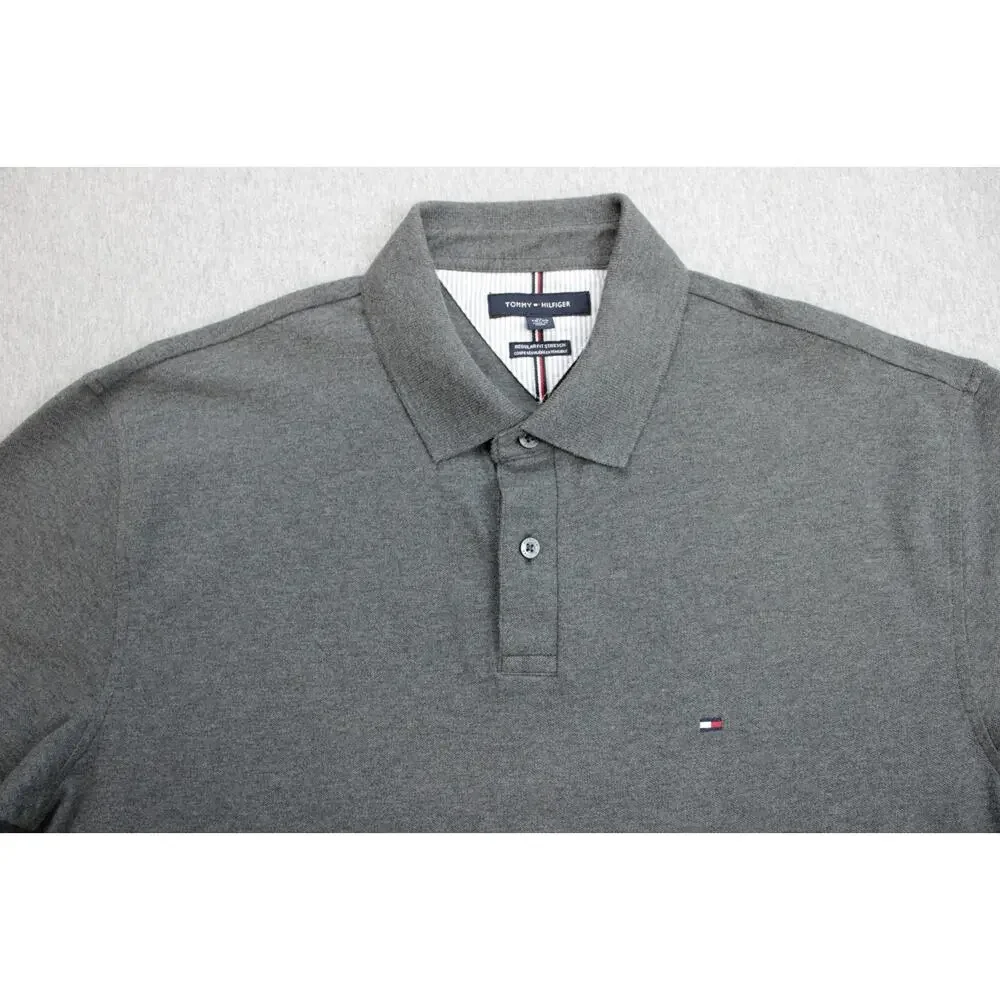 Tommy Hilfiger Polo Mens XL Gray Regular Fit Stretch Cotton Blend